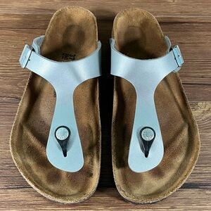 Birkenstock Gizeh Silver Leather Flip Flops Sandals Women’s Size 6 (37) Shoes